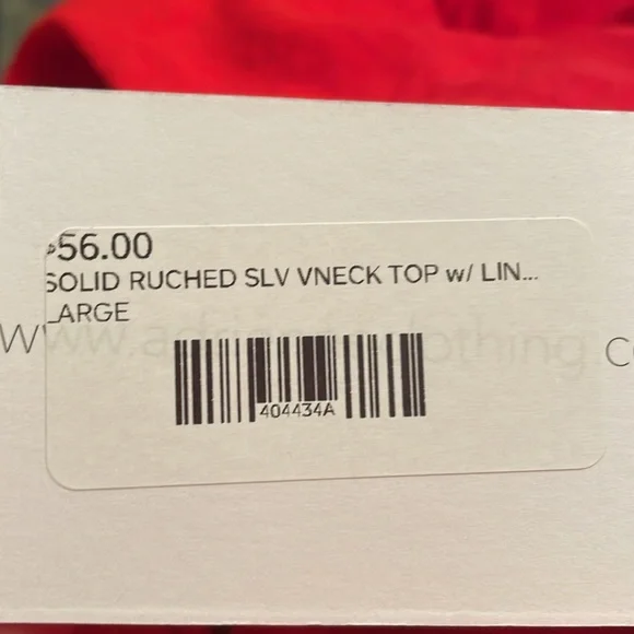 NWT Adrienne Red Ruched Sleeves V-Neck Top | Size Large - Picture 15 of 15